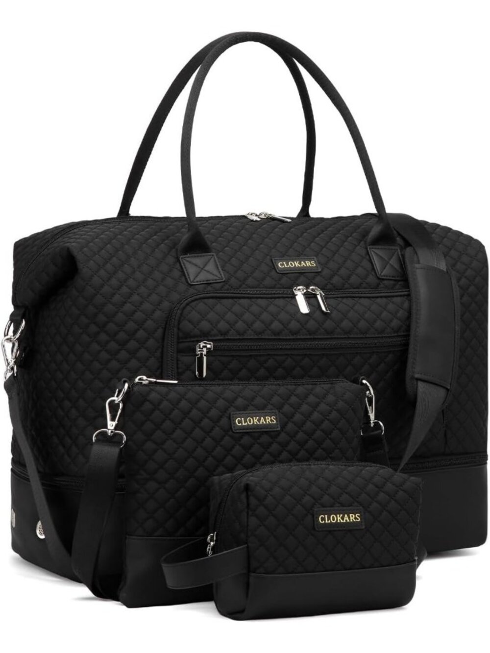 Stylish Weekender Travel Duffle Bag with Cosmetics Case & Crossbody Purse